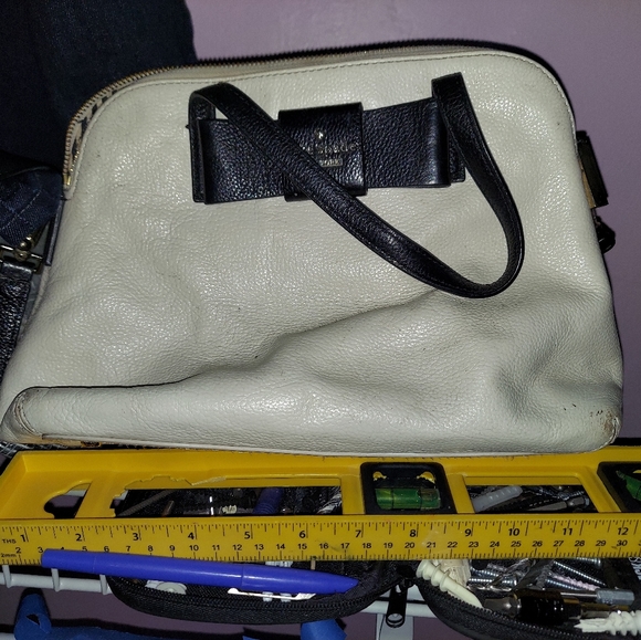 KATE SPADE Ivory Black Leather Handbag Purse Tote - Picture 14 of 16